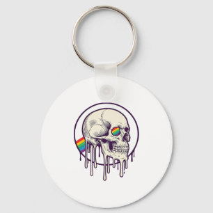 Rainbow Dripping Skull Vintage Engraving Design_1 Key Ring