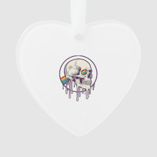Rainbow Dripping Skull Vintage Engraving Design_1 Ornament