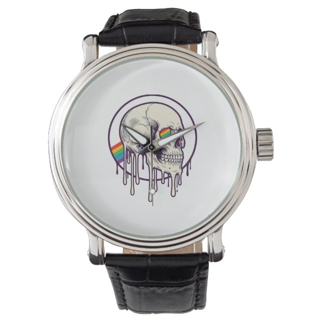 Rainbow Dripping Skull Vintage Engraving Design_1 Watch (Front)