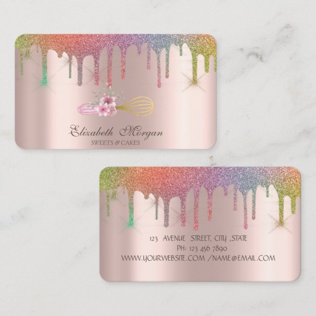  Rainbow Drips Bakery Whisk Flowers Business Card (Front/Back)