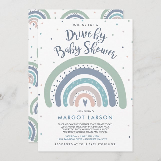 Rainbow Drive By Baby Shower Muted Tones Rainbow Invitation (Front/Back)