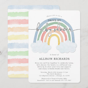 Rainbow drive-by drive through baby shower invitation