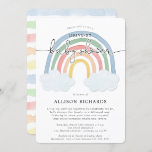 Rainbow drive-by drive through baby shower invitation