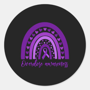 Rainbow Drug Addiction Recovery Purple Ribbon 2  Classic Round Sticker