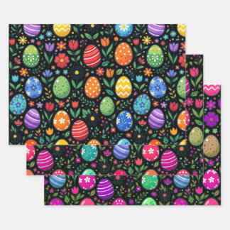 Rainbow Easter Eggs and Flowers Wrapping Paper Sheet