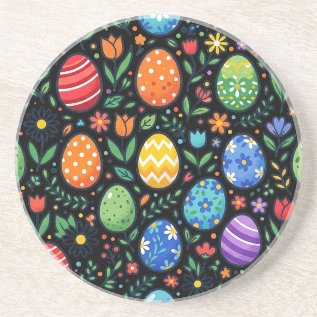 Rainbow Easter Eggs & Flowers Coaster (Front)