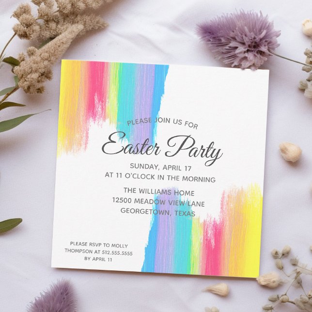 Rainbow Easter Party Elegant Watercolor Purple Invitation (Creator Uploaded)