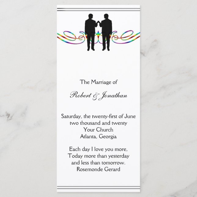 Rainbow Elegance Groom Wedding Program Programme (Front)