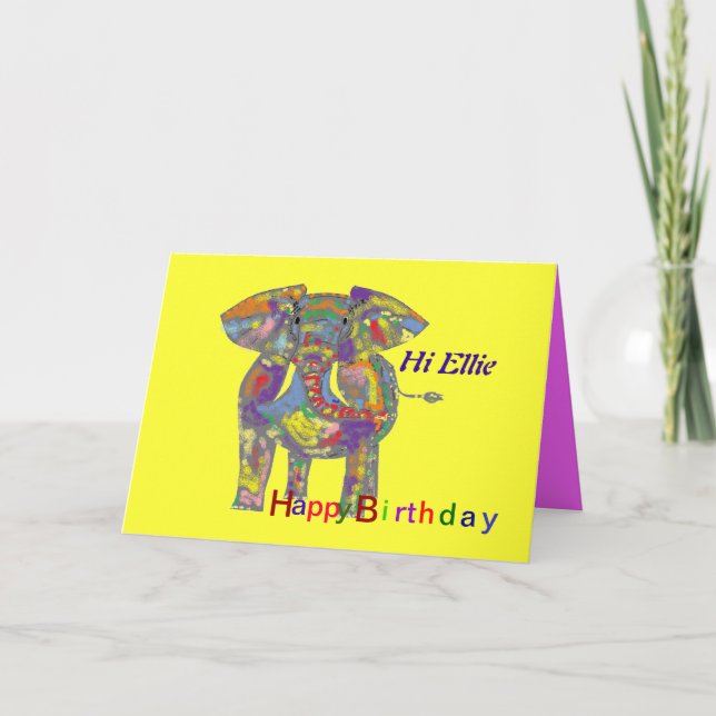 Rainbow Elephant, Birthday Card customise (Front)