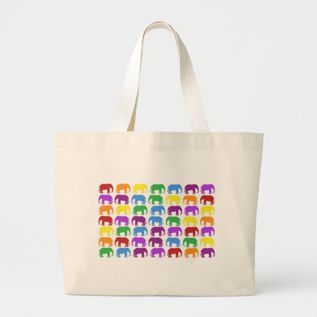 Rainbow Elephants Classy Designer Large Tote Bag (Front)