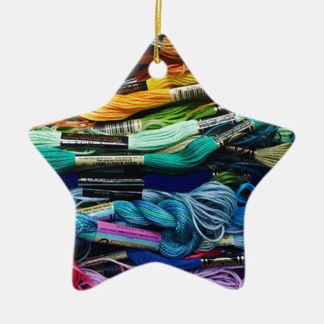 Rainbow Embroidery Floss | Threads | Sewing Ceramic Tree Decoration (Front)