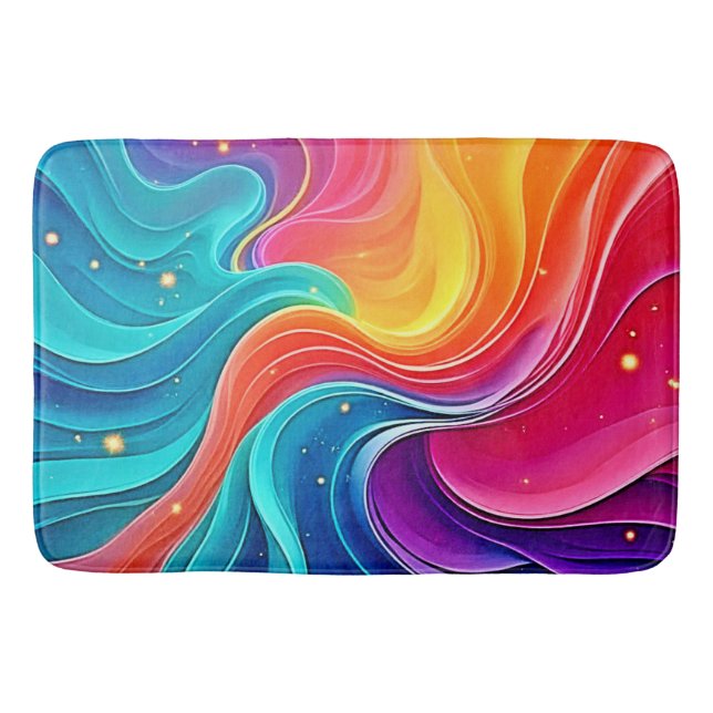 Rainbow Energy Swirl: Vibrant Flow Art Bath Mat (Front)