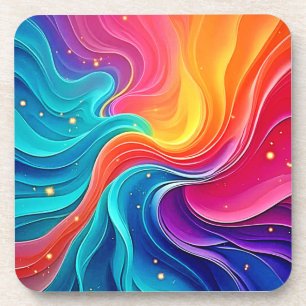 Rainbow Energy Swirl: Vibrant Flow Art Coaster