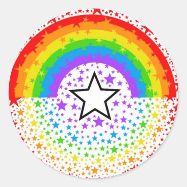 rainbow exploding stars classic round sticker (Front)