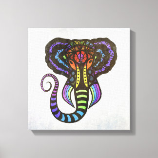 Rainbow Extravagant Elephant on Grey Background Canvas Print