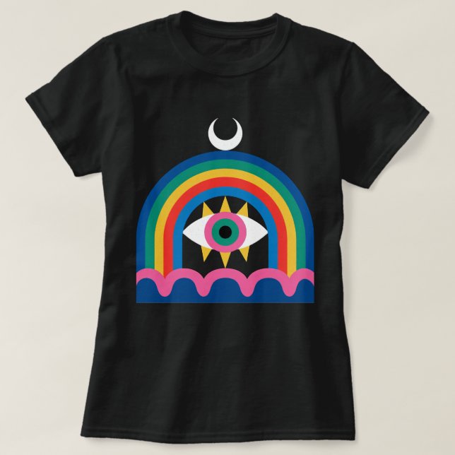 Rainbow Eye Crescent Moon Art T-Shirt (Design Front)
