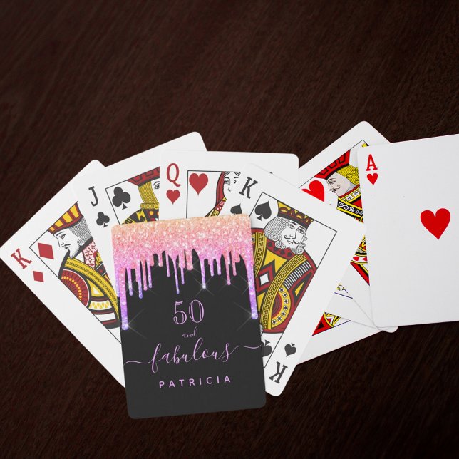Rainbow fabulous birthday glitter black pink playing cards (Creator Uploaded)
