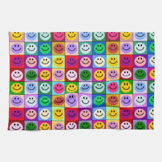 Rainbow face squares tea towel