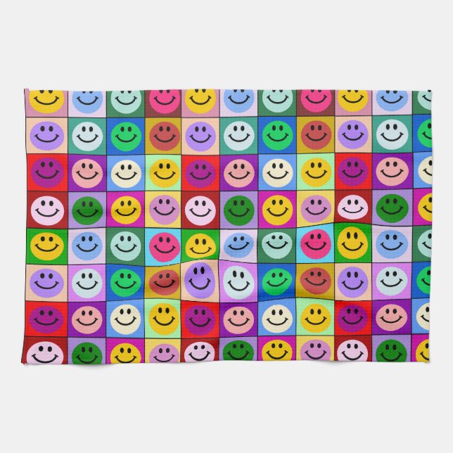 Rainbow face squares tea towel (Horizontal)