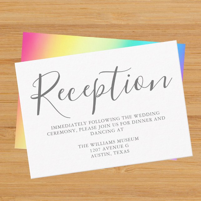 Rainbow Fade Simple Chic Typography Reception Enclosure Card (Creator Uploaded)