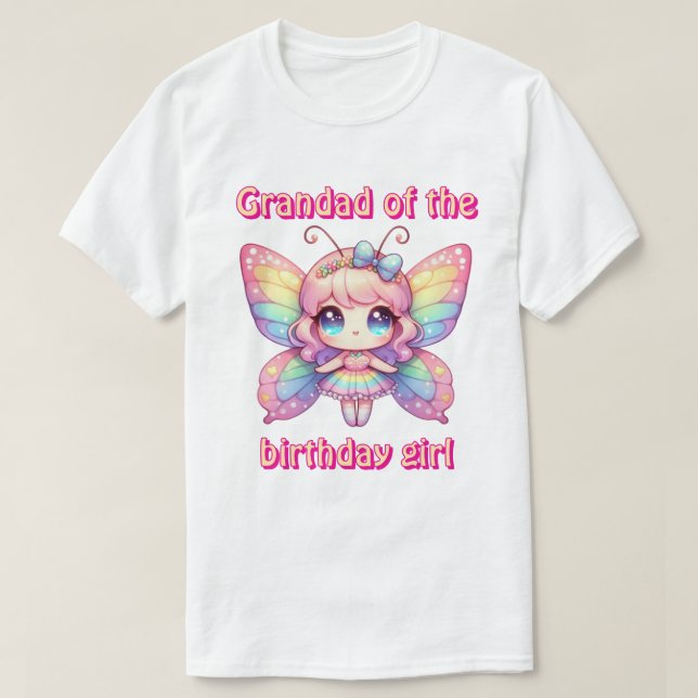  Rainbow fairy butterfly Grandad of birthday girl T-Shirt (Design Front)