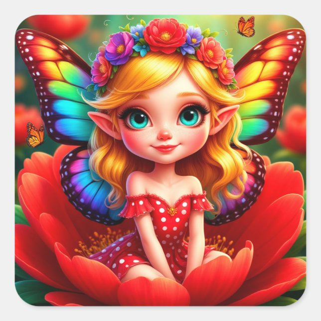 Rainbow Fairy For Magical Garden Lovers Square Sticker (Front)