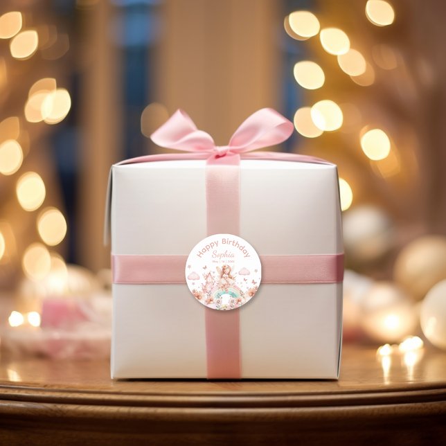 Rainbow Fairy Girl Magic Teapot Birthday Classic Round Sticker (Creator Uploaded)