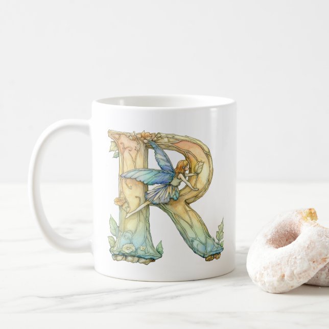Rainbow Fairy Initial 'R' Coffee Mug (With Donut)