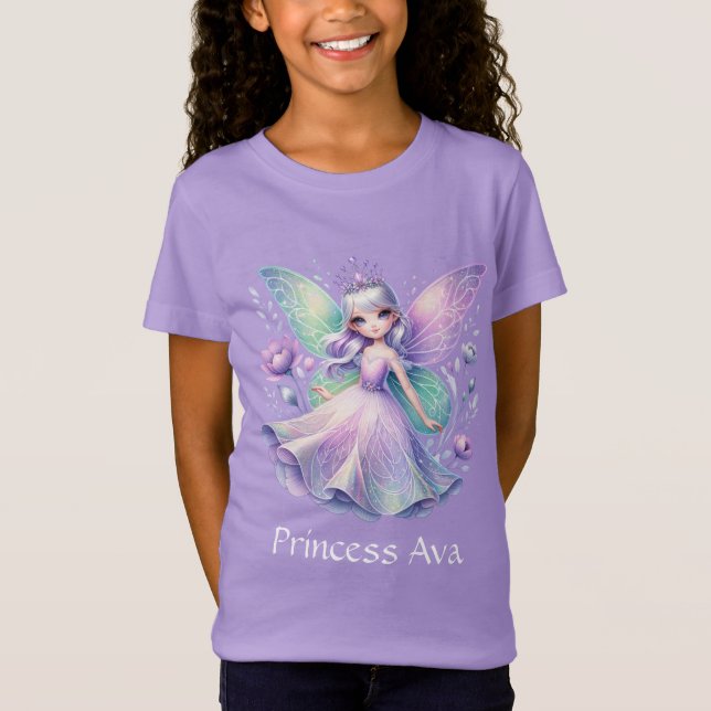Rainbow Fairy Princess With Peony Floral Girl’s T-Shirt (Front)