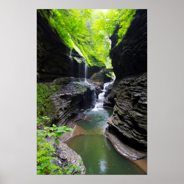 Rainbow Falls & cascade, Watkins Glen, New York Poster (Front)