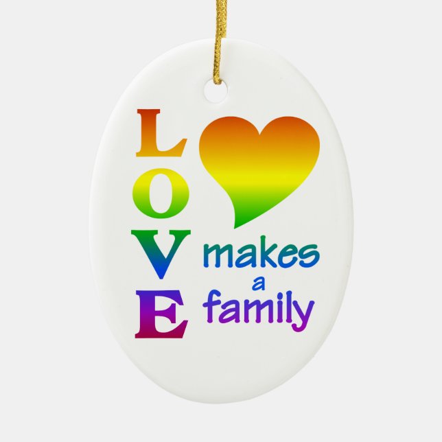 Rainbow Family ornament, customise Ceramic Tree Decoration (Front)