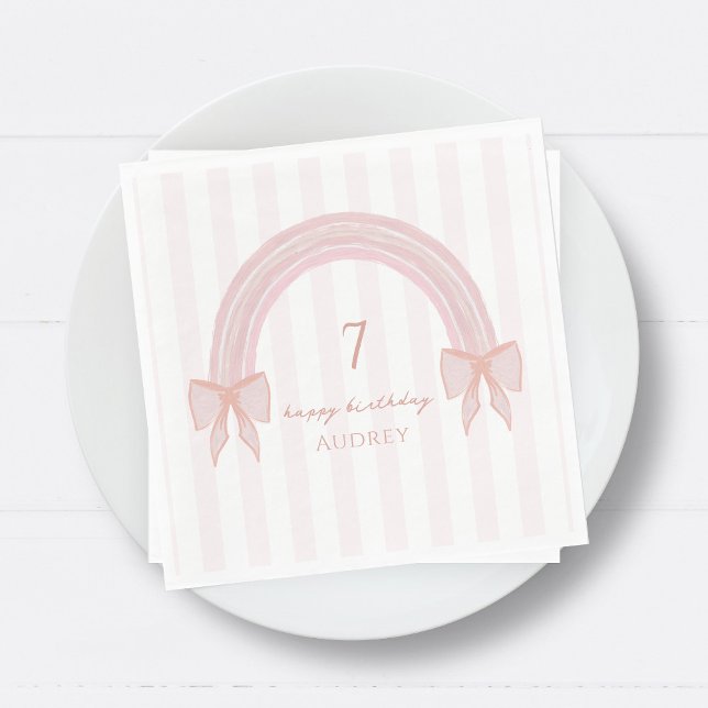 Rainbow Fancy Pink Bows Coquette Birthday Napkin (Creator Uploaded)