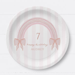 Rainbow Fancy Pink Bows Coquette Birthday Paper Plate