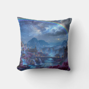 Rainbow Fantasy Castle Throw Pillow