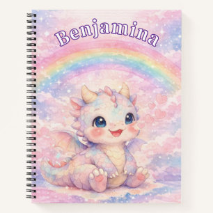 Rainbow Fantasy Dragon Cute Pink Hearts Girl Notebook