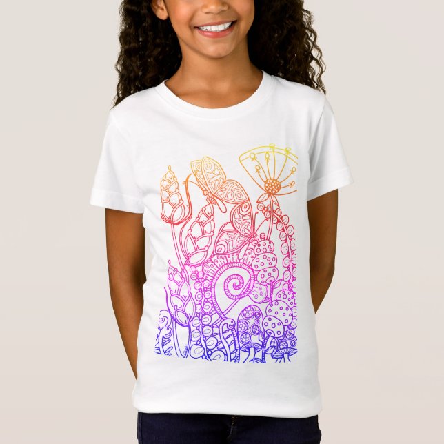Rainbow fantasy flowers with butterfly T-Shirt (Front)