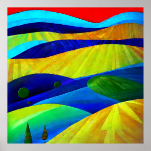 Rainbow Fantasy Hills Landscape Poster
