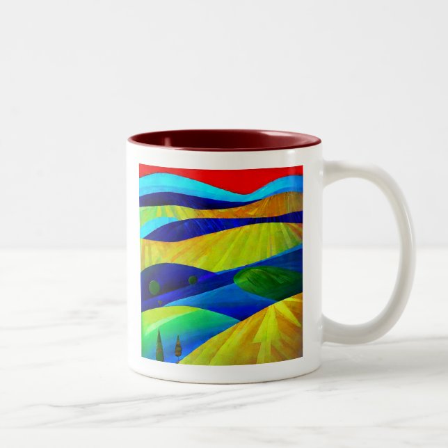 Rainbow Fantasy Hills Landscape Two-Tone Coffee Mug (Right)
