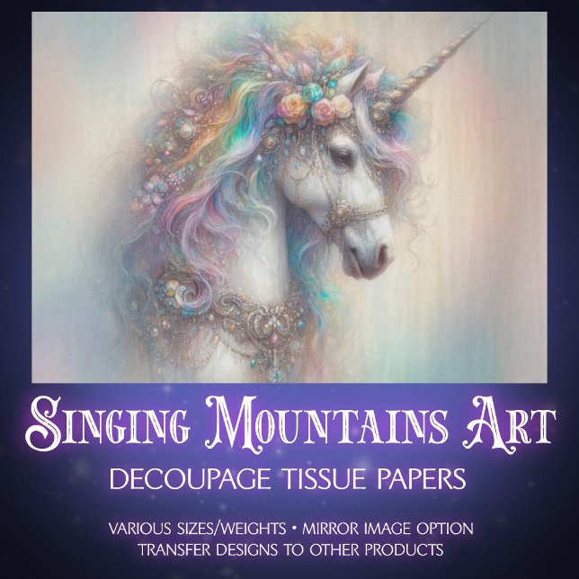 Rainbow Fantasy Unicorn Portrait Craft Decoupage  Tissue Paper (Creator Uploaded)