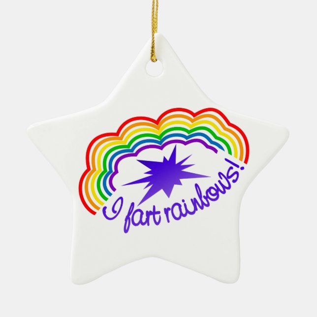 Rainbow Farts ornament, customise Ceramic Tree Decoration (Front)