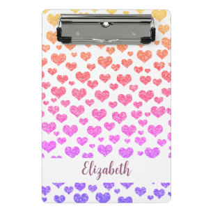 Rainbow Faux Glitter Hearts Bright Colorful Custom Mini Clipboard