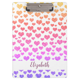 Rainbow Faux Glitter Hearts Bright Colourful Custo Clipboard