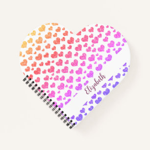 Rainbow Faux Glitter Hearts Bright Colourful Custo Notebook