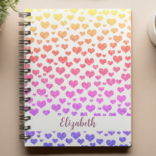 Rainbow Faux Glitter Hearts Bright Colourful Custo Notebook