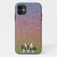 Rainbow Faux Glitter Pattern Initial Name 