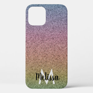 Rainbow Faux Glitter Pattern Initial Name  iPhone 12 Case