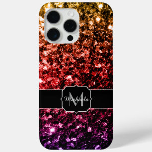 Rainbow faux glitter sparkles bling Monogram iPhone 15 Pro Max Case