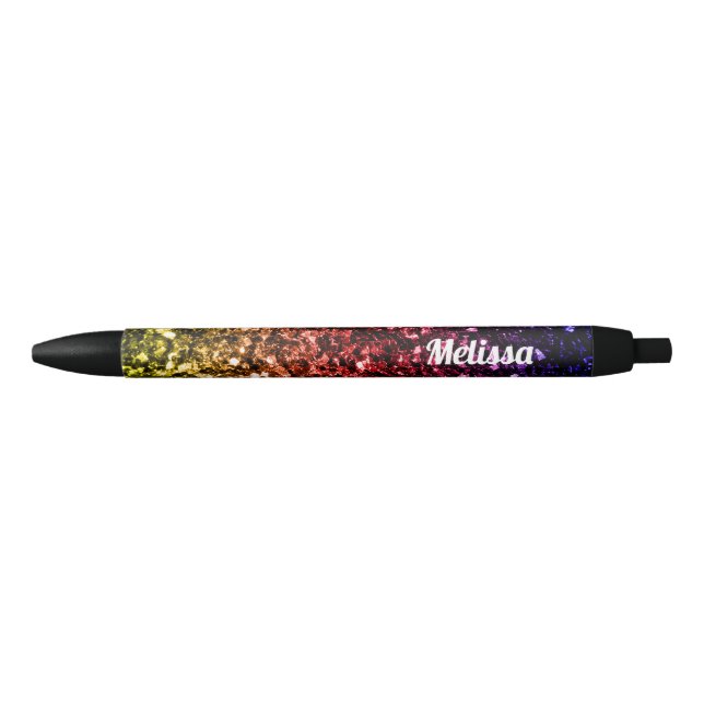 Rainbow faux glitter sparkles Personalise Black Ink Pen (Front)