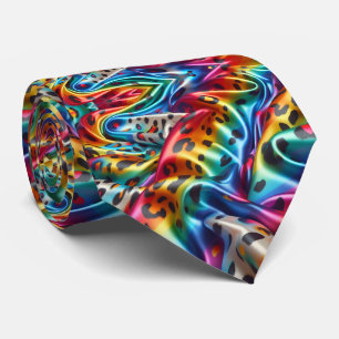 Rainbow Faux Silk Leopard Print Gentleman's Tie