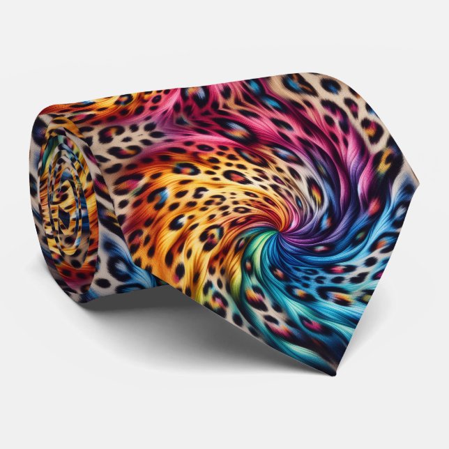 Rainbow Faux Silk | Leopard Print Gentleman's Tie (Rolled)